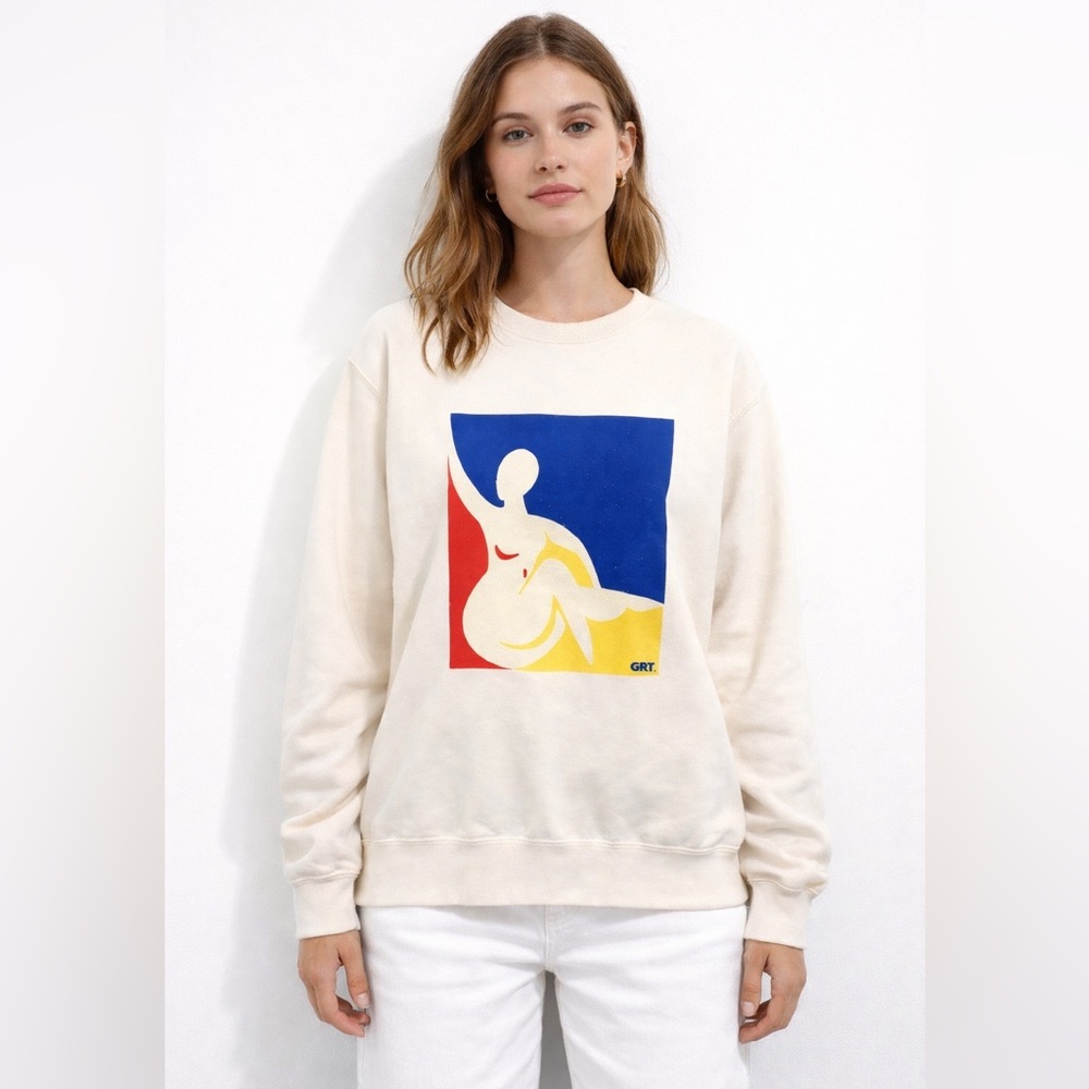 OBEY Julia Crewneck Sweatshirt Ivory Matisse Art Graphic Pullover Mens Size S